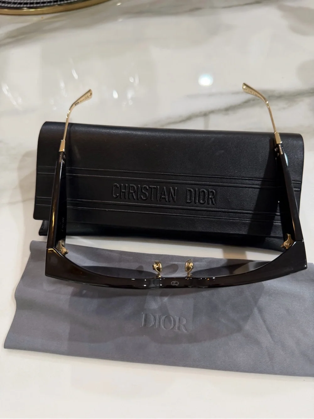 Christian Dior Black and Gold Oversized Logo Sunglasses